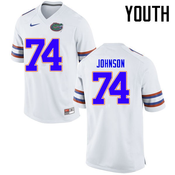 Florida Gators Youth #74 Fred Johnson College Football Jerseys White